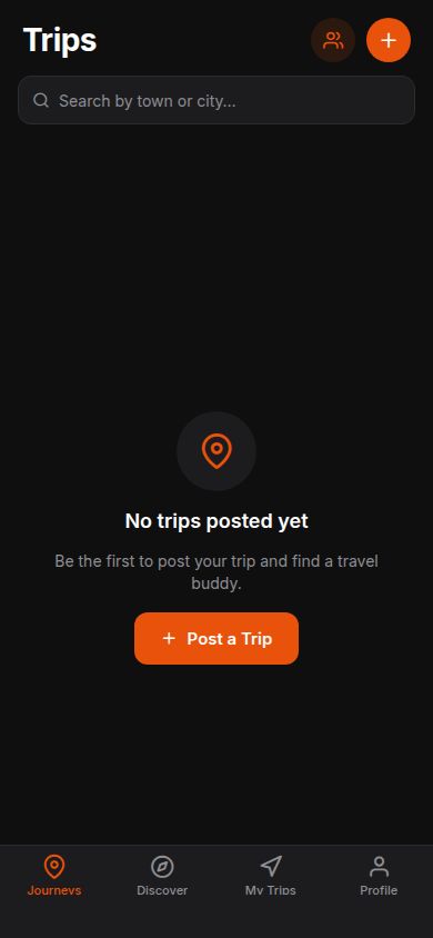 Hitch trips screen with an empty state and a Post a Trip button