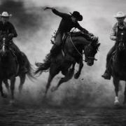 Black and white rodeo-style artwork of an elderly woman riding a wild bull symbolising the emotional cost of poor UX and debt collection systems.